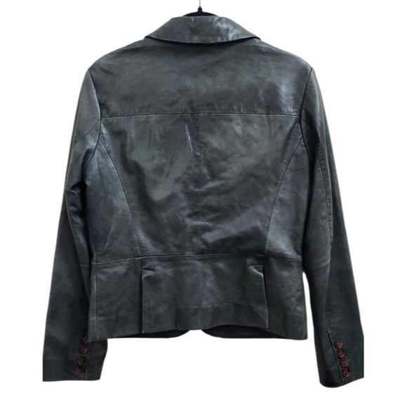 Vintage Leather Blazer Jacket Women’s EU38/US6 Green Notched Lapel Single Button - Picture 5 of 11